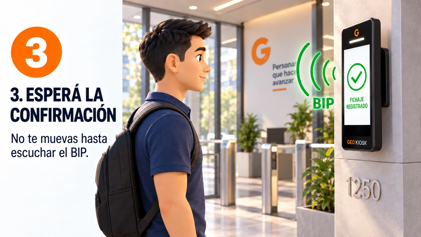 Confirmación del fichaje con bip en GEO Kiosk